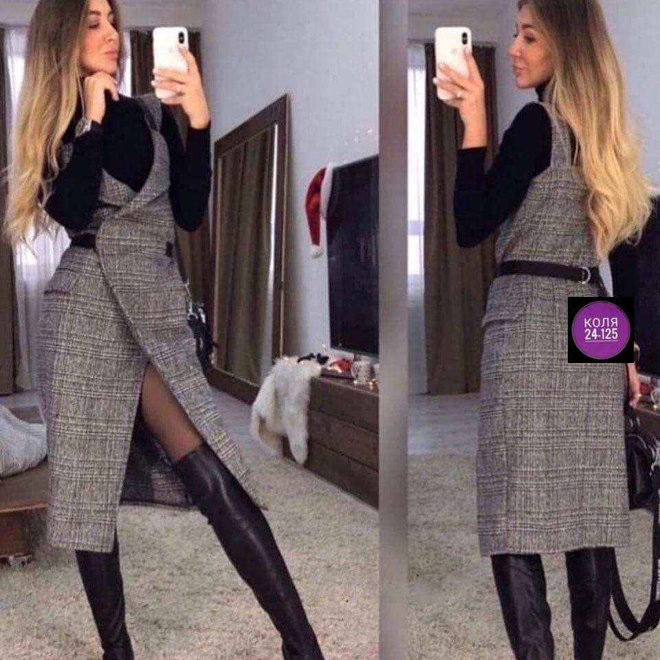 твидовый сарафан,теплый сарафан,сарафан,сарафан модный,сарафан в клетку