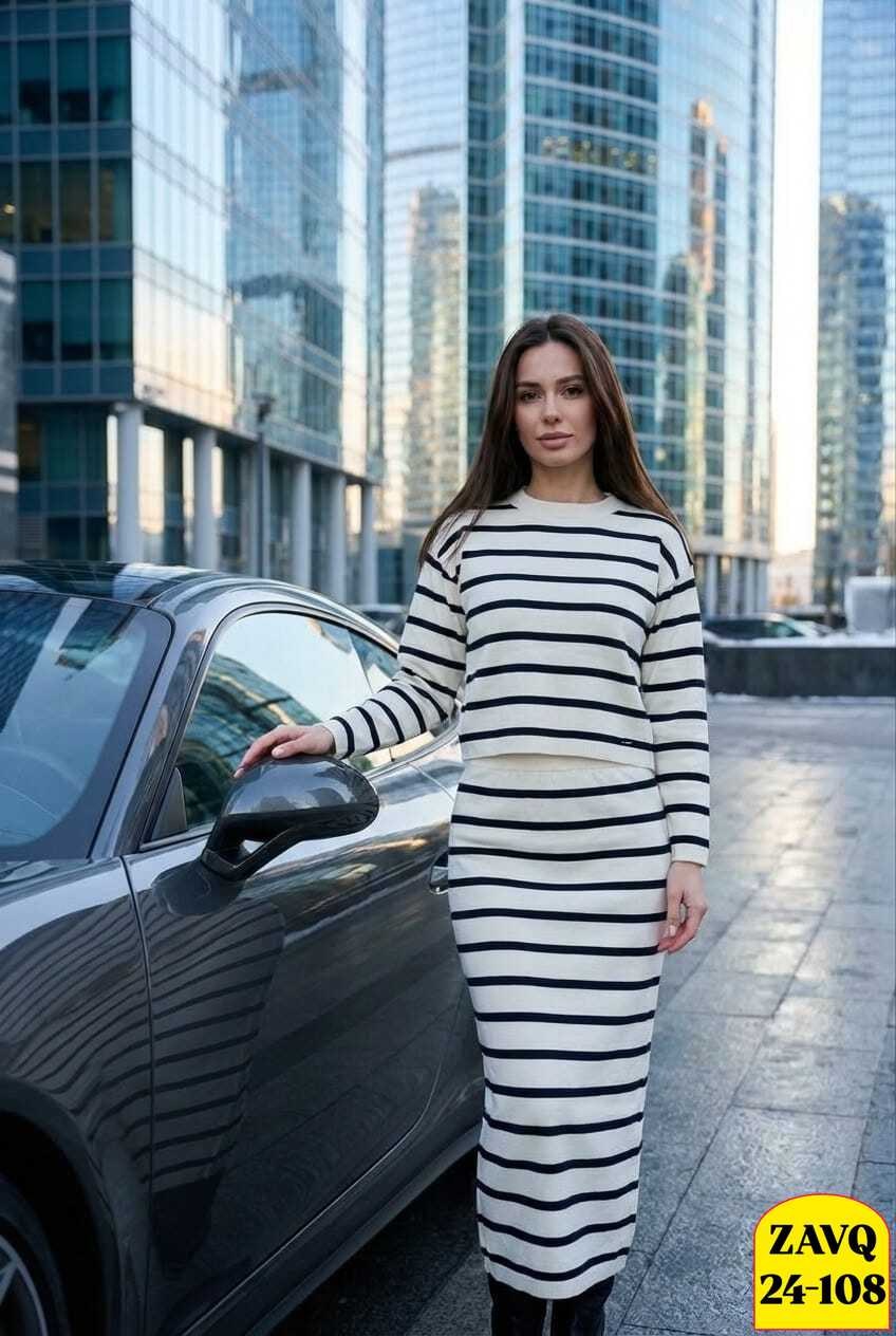 костюм трикотажный с юбкой,костюм с юбкой в полоску,костюм двойка двухнитка,,трикотажный костюм с юбкой "тысяча столиц"