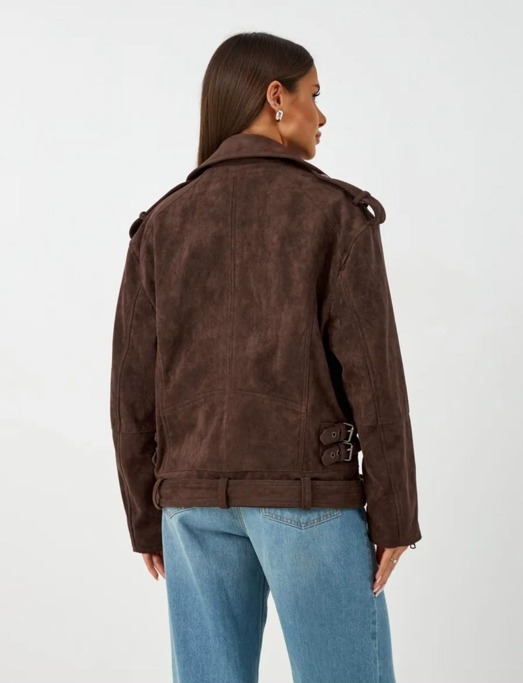 косуха кожаная куртка оверсайз saint shine,куртка косуха женская оверсайз с поясом коричневая,замшевая куртка,куртка из замши,косуха оверсайз кожаная куртка авиатор цвет коричневый