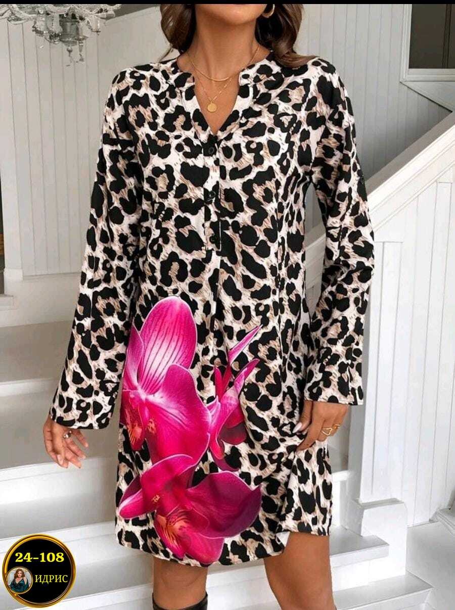 платье с леопардовым принтом,женское леопардовое платье,платье женское леопард,платье леопардовый принт,женское летнее платье-рубашка poliester леопардовый принт