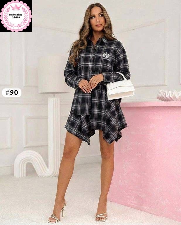 платье рубашка в клетку,костюм с юбкой и рубашкой,костюм с юбкой в клетку,костюм с рубашкой и юбкой в клетку,платье в клетку