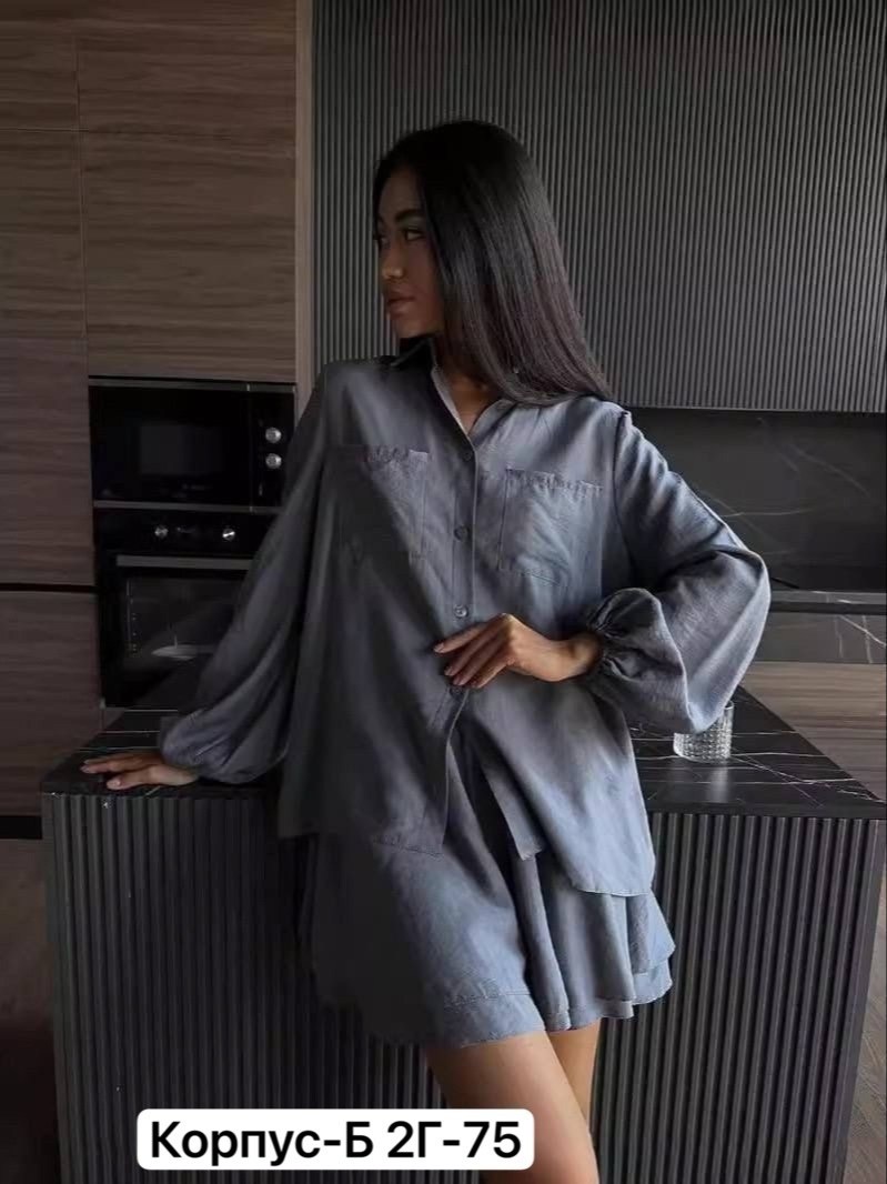 костюм летний рубашка и шорты msia 224631092,костюм летний с шортами и рубашкой оверсайз katalinof цвет голубой,модные костюмы,летний костюм с шортами и рубашкой оверсайз,костюм женский летний повседн