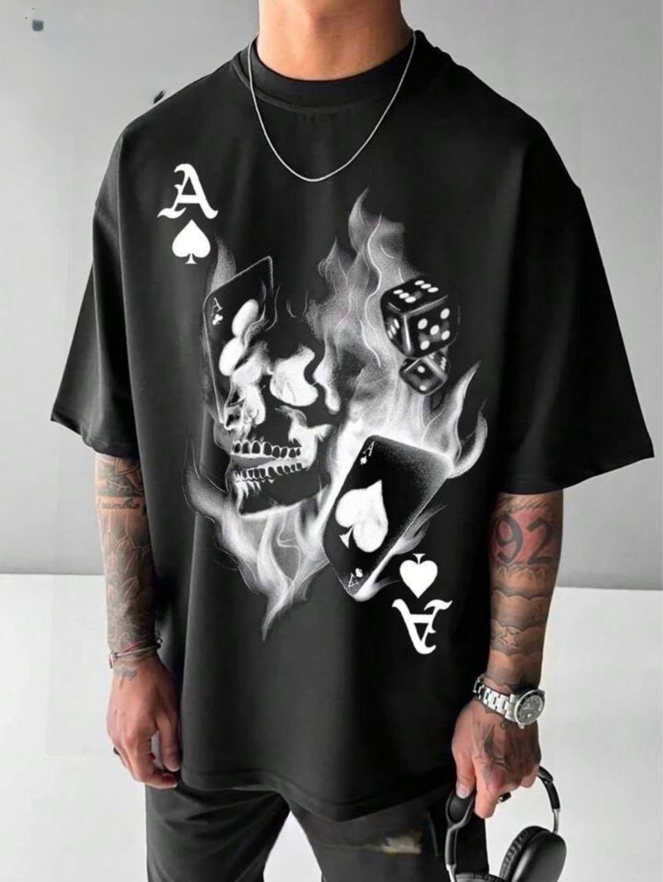 футболки мужские,футболка мужская с черепами,мужская футболка с принтом,модные мужские футболки,мужская футболка с принтом "тузы в покере"