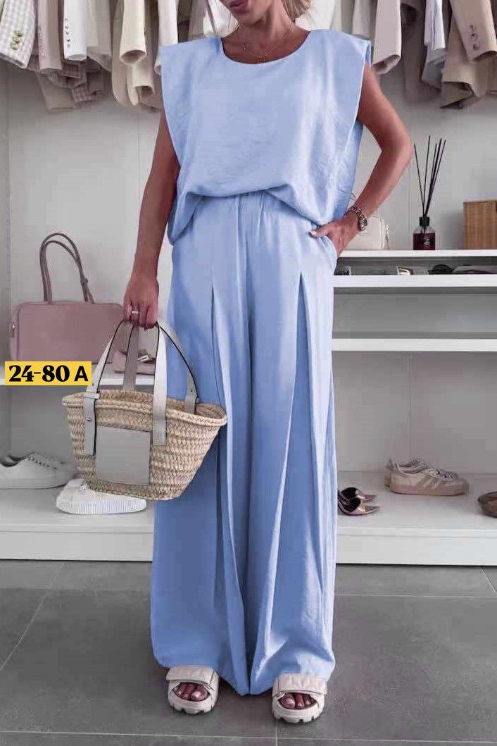 костюм с брюками,широкие брюки,женский костюм с брюками,костюм летний льняной с брюками палаццо и топом modero,брючный женский костюм
