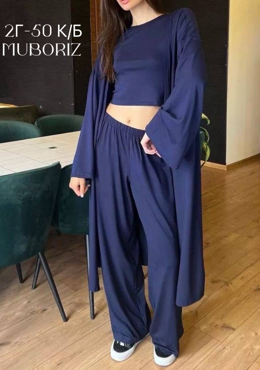 трикотажный костюм,костюм тройка с кардиганом,костюм тройка,костюм тройка с длинным кардиганом,костюм тройка: кардиган, топ, брюки палаццо (плотный хлопок)