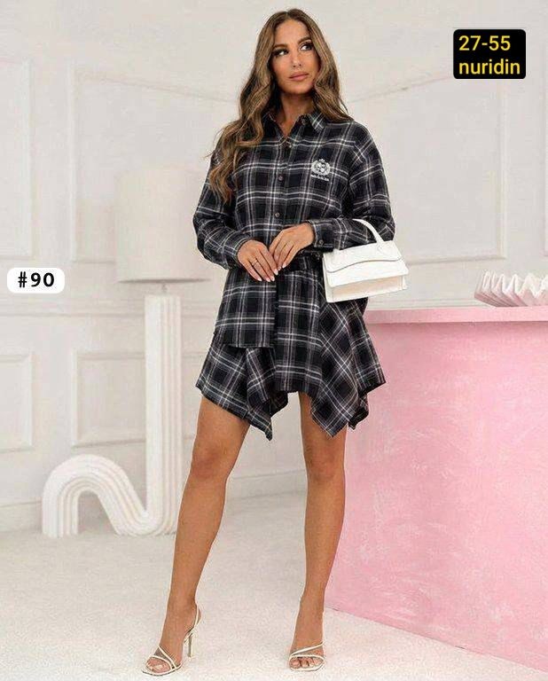 платье рубашка в клетку,костюм с юбкой и рубашкой,костюм с рубашкой и юбкой в клетку,костюм с юбкой в клетку,платье в клетку