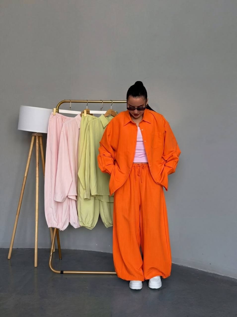 идеальный костюм изо льна: рубашка + брюки, lemon - l-xl,брючный костюм,летний женский костюм,костюм с брюками,летние костюмы