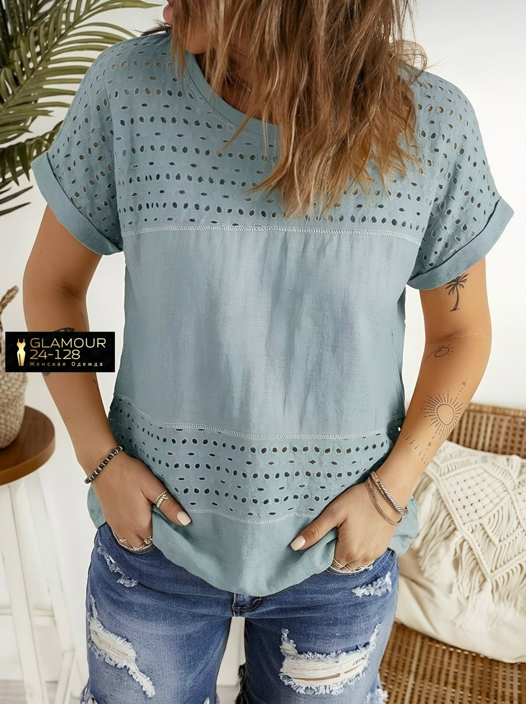 блузка с круглым вырезом,летняя блузка,блуза с короткими рукавами,блузка вязаная,блузка модная