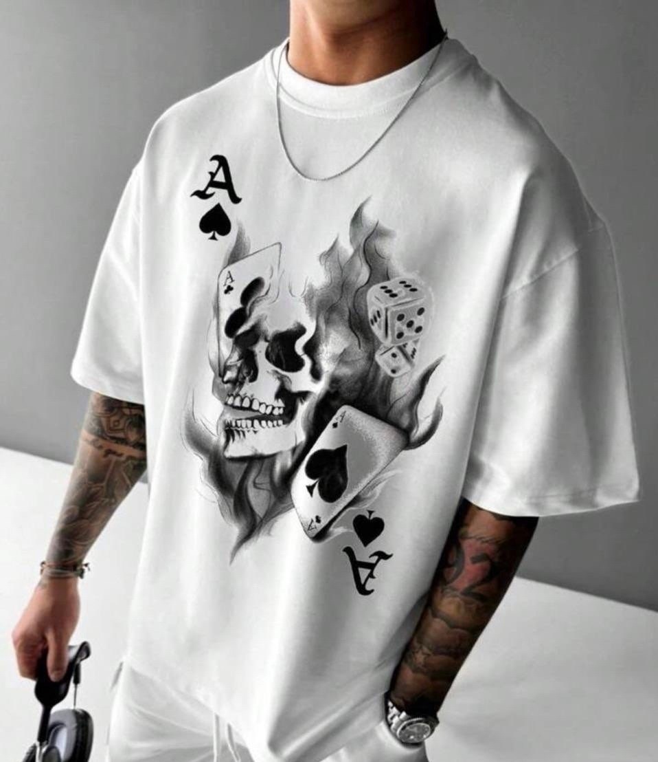 футболки мужские,футболка мужская с черепами,мужская футболка с принтом,модные мужские футболки,мужская футболка с принтом "тузы в покере"
