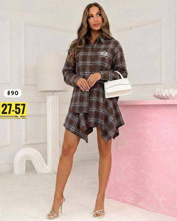 костюм с юбкой и рубашкой,костюм с юбкой в клетку,костюм с рубашкой и юбкой в клетку,костюм в клетку,платье рубашка в клетку