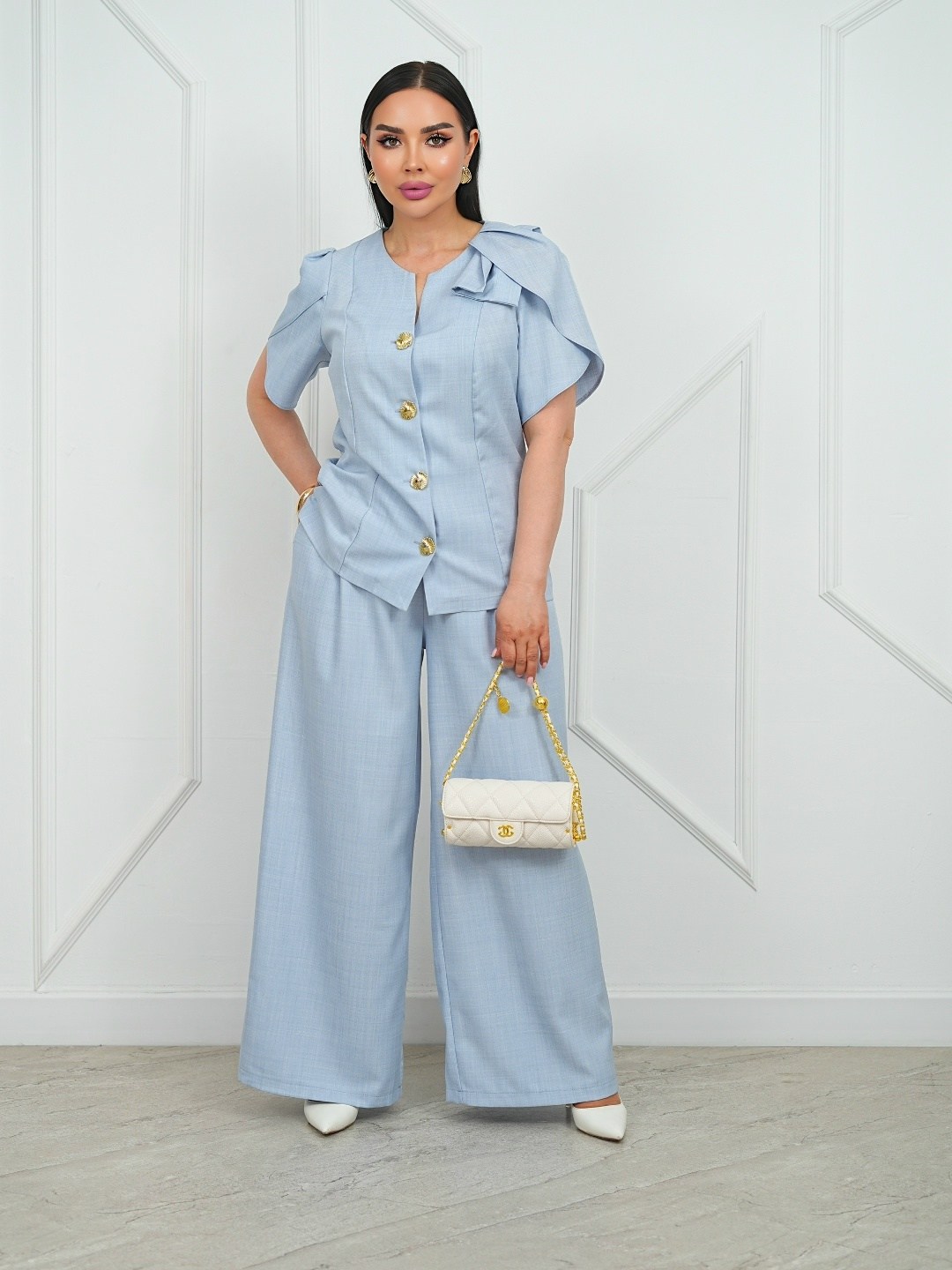 брючной костюм,костюм с брюками,комплект костюм,брючные костюмы женские,голубой брючный костюм