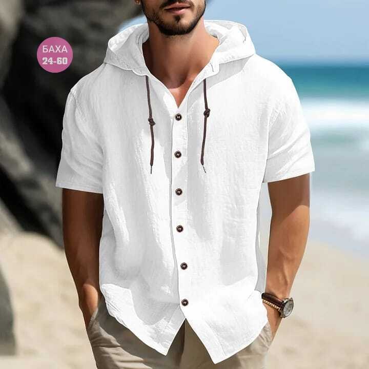 рубашка с капюшоном,рубашка с капюшоном мужская,повседневная рубашка,летние рубашки,льняная рубашка мужская