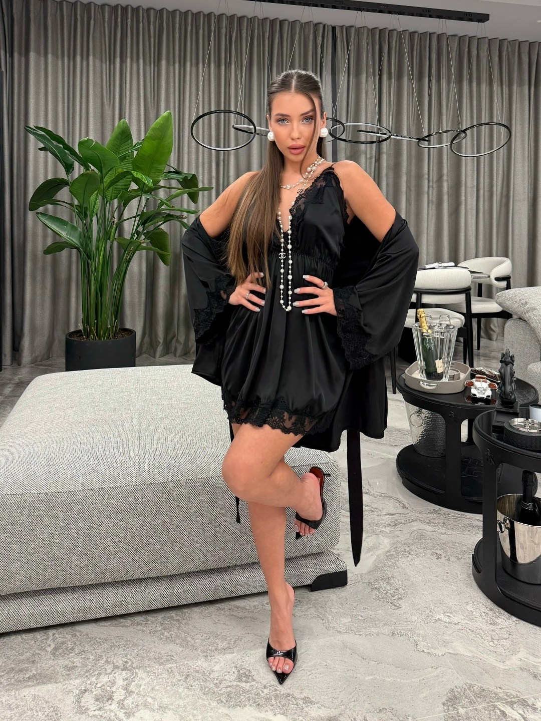 пеньюар комплект кружевной халат и сорочка mira style,пеньюар атласный,халат пеньюар,женский пеньюар,пеньюар