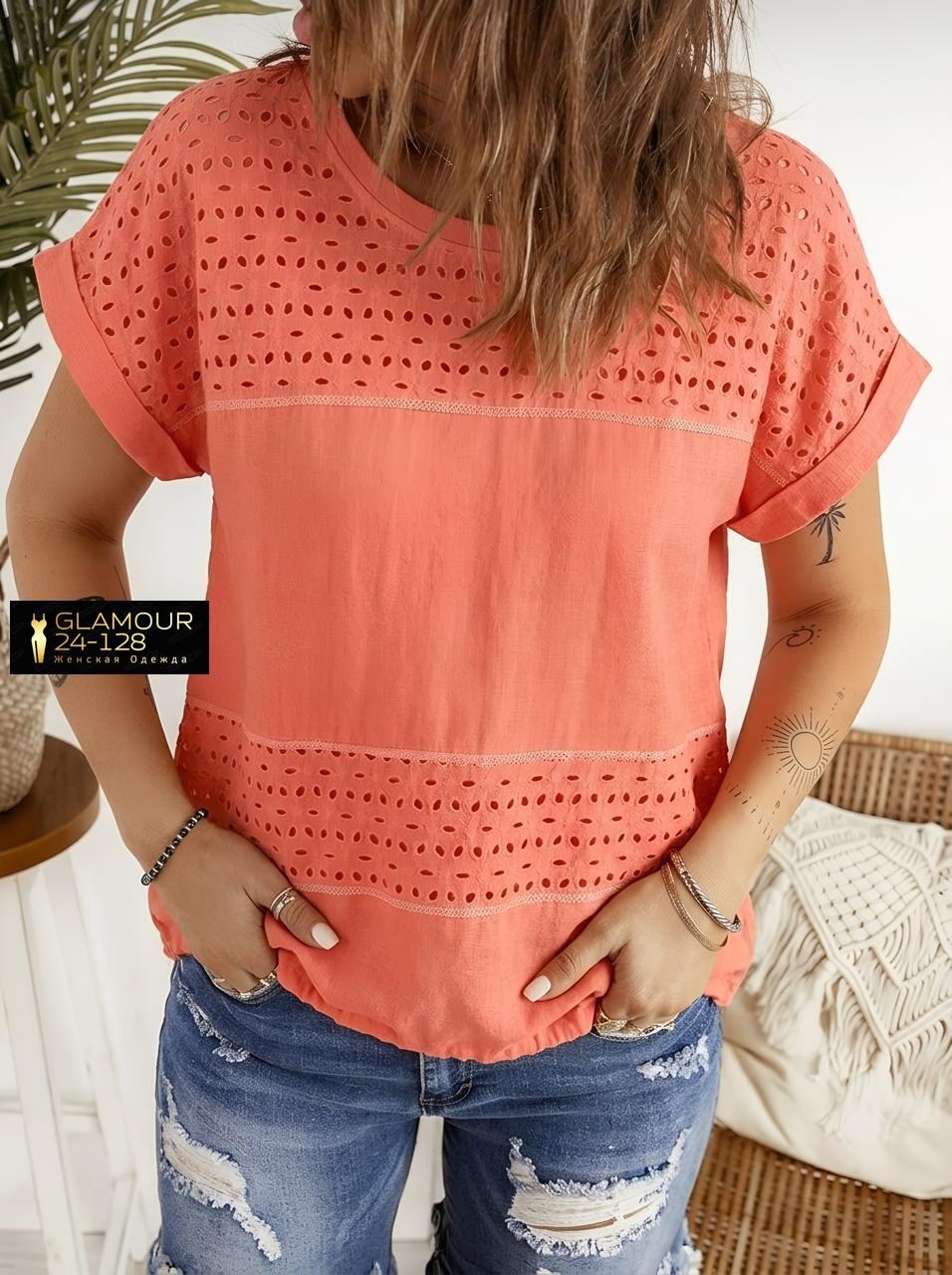 блузка с круглым вырезом,летняя блузка,блуза с короткими рукавами,блузка вязаная,блузка модная