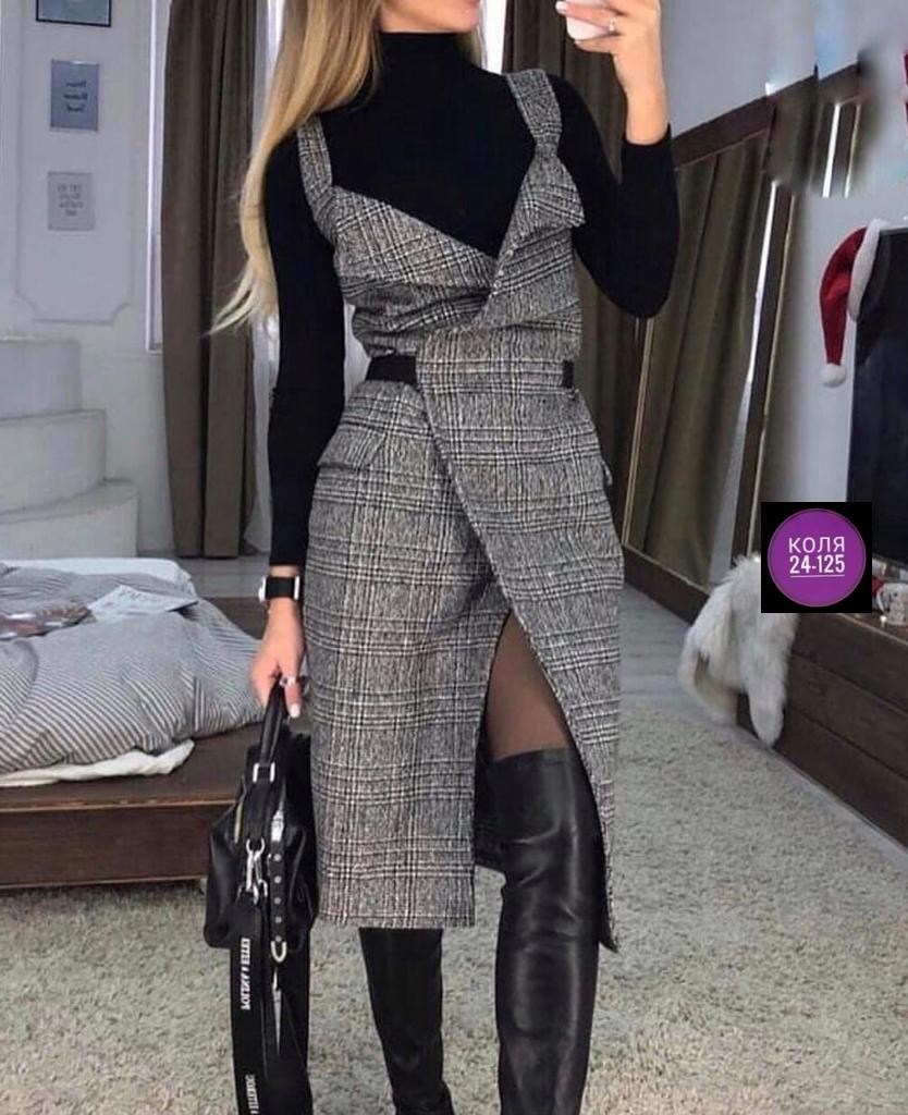 твидовый сарафан,теплый сарафан,сарафан,сарафан модный,сарафан в клетку
