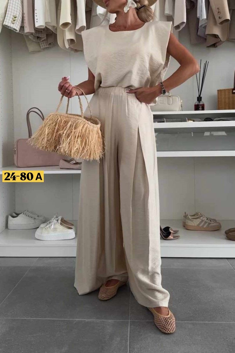 костюм с брюками,широкие брюки,женский костюм с брюками,костюм летний льняной с брюками палаццо и топом modero,брючный женский костюм