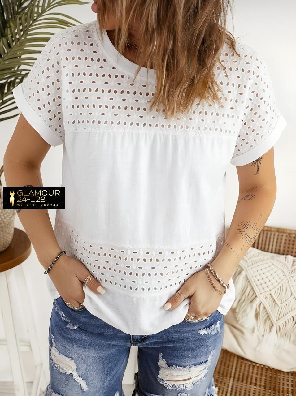 блузка с круглым вырезом,летняя блузка,блуза с короткими рукавами,блузка вязаная,блузка модная
