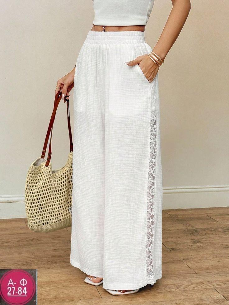 брюки широкие,повседневные брюки,летние брюки,белые брюки,кружевные брюки