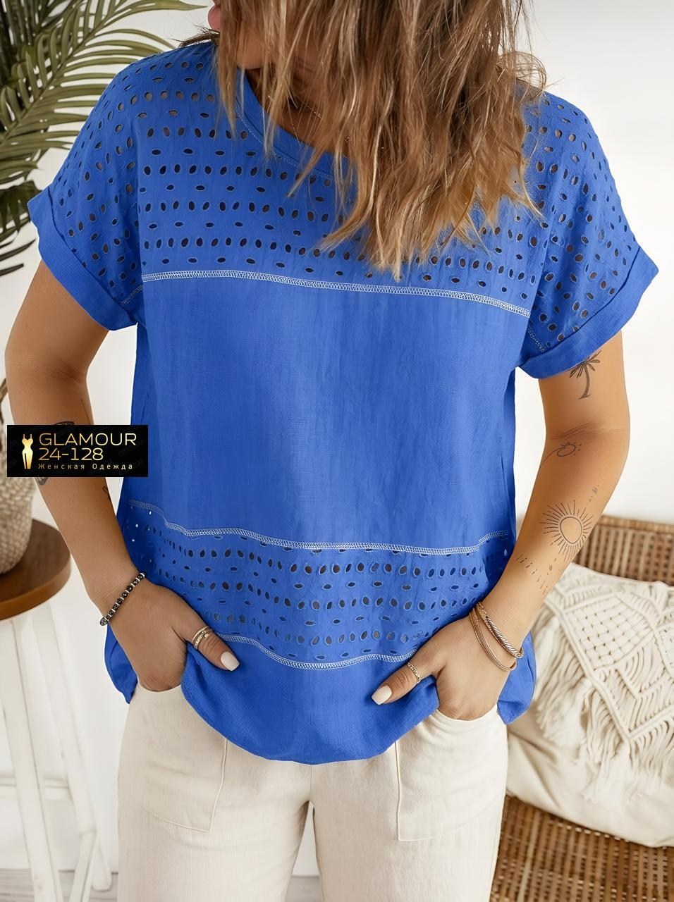 блузка с круглым вырезом,летняя блузка,блуза с короткими рукавами,блузка вязаная,блузка модная