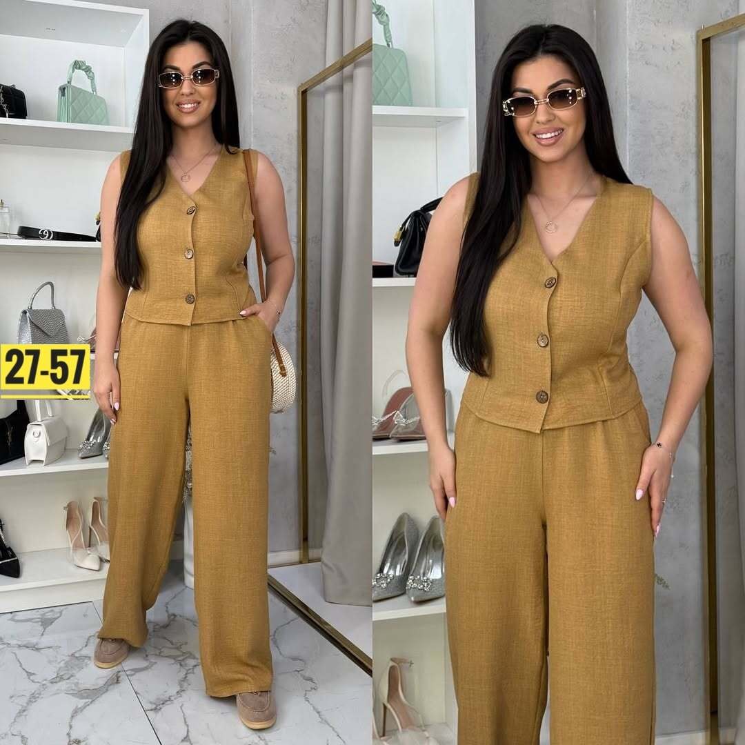 брючный костюм,женский брючный костюм,женский брючный костюм двойка,костюм льняной летний брючный с жилетом и брюками паллацо,брючный костюм с жилетом