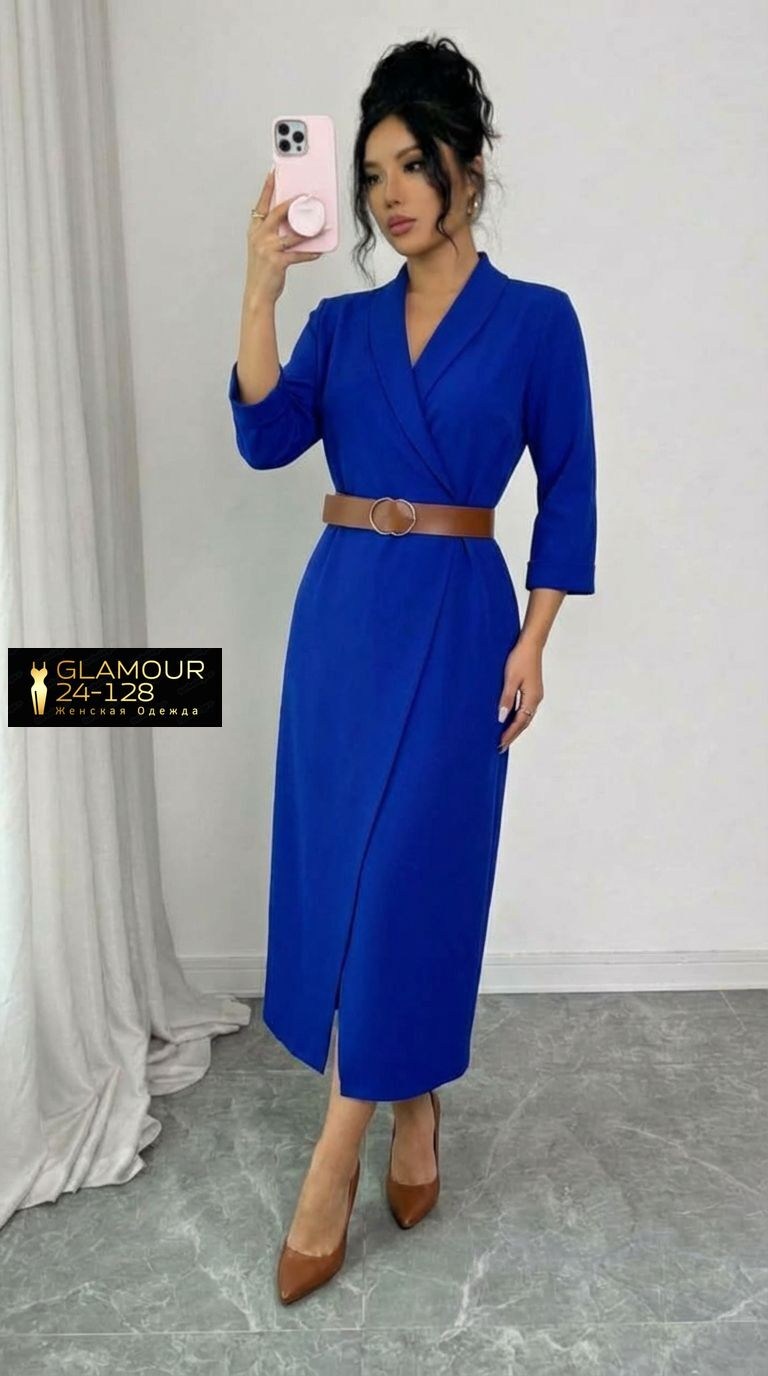 нарядное платье,платье женской,платье,приталенное платье,синее платье с запахом