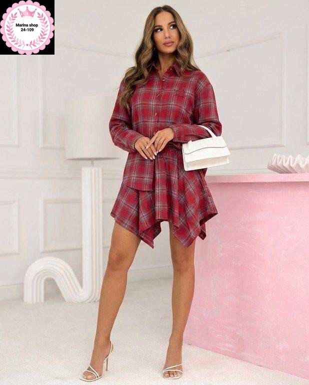 платье рубашка в клетку,костюм с юбкой и рубашкой,костюм с юбкой в клетку,костюм с рубашкой и юбкой в клетку,платье в клетку
