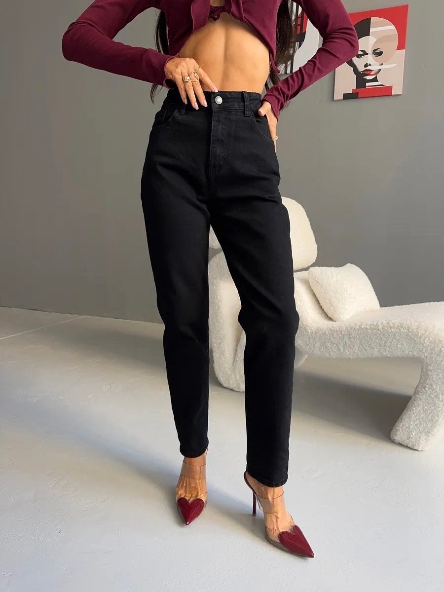 джинсы женский черный,джинсы бананы черные lallirum,джинсы бананы черные,джинсы женские,джинсы мом