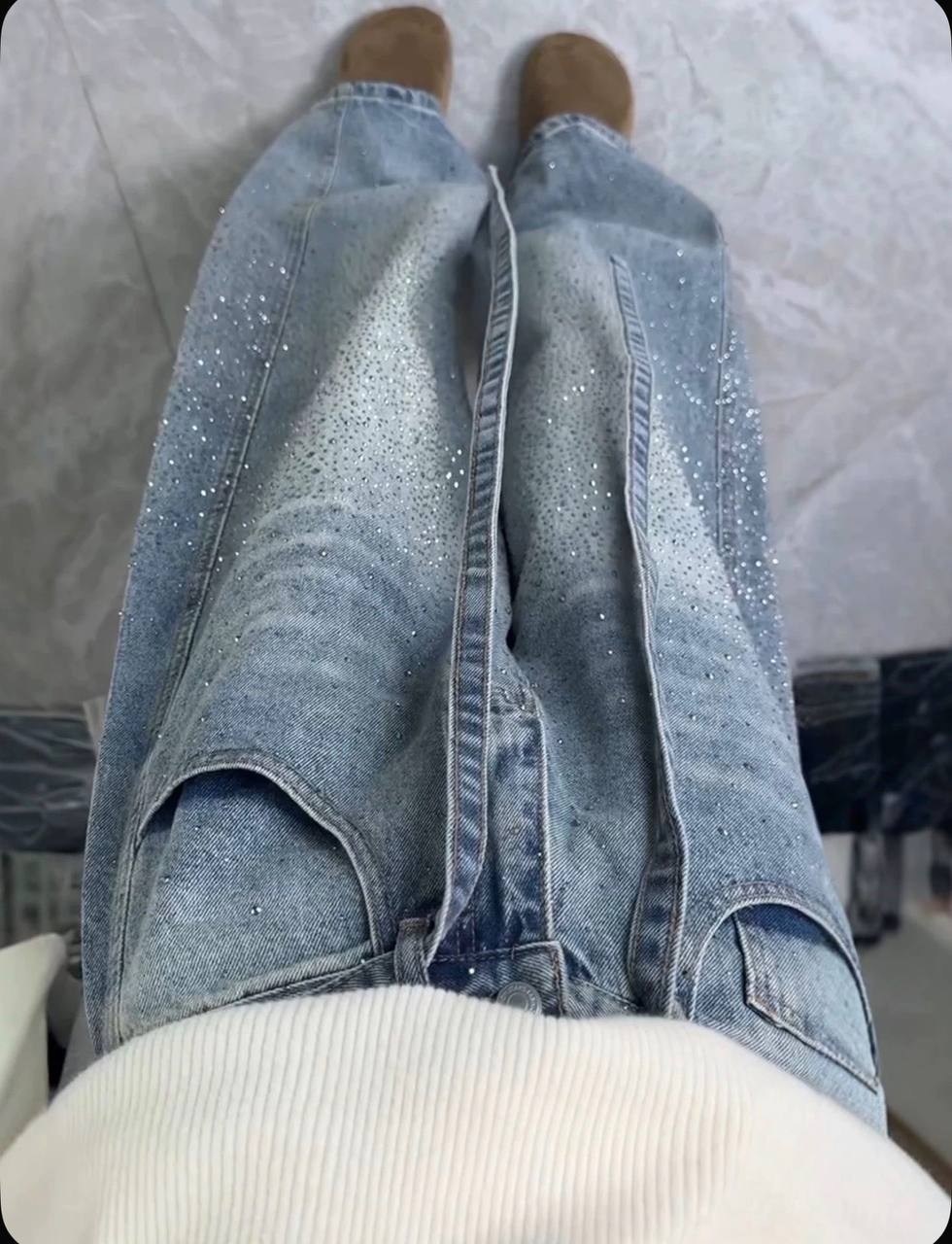 джинсы со стразами,джинсовые брюки,широкие джинсы со стразами,джинсы со стразами женские,джинсы с блестками
