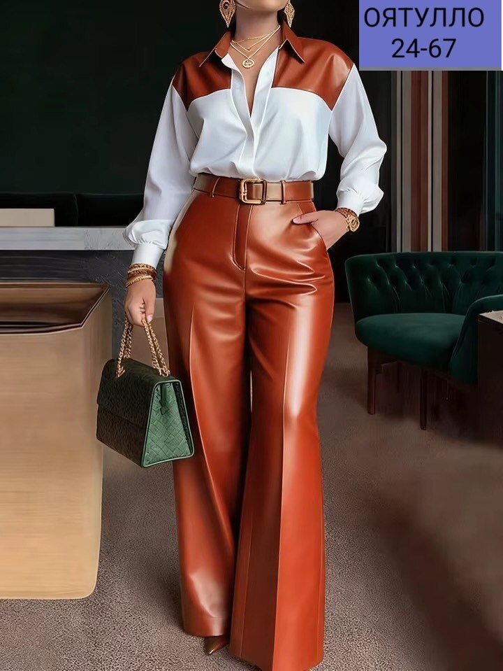 брюки комплект,брюки модные,брюки широкие кожаные,женские брюки,женские широкие брюки