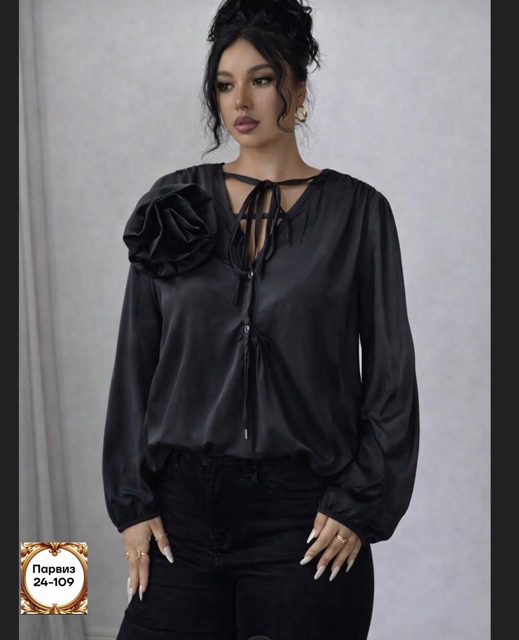 нарядная блузка,стильная блуза,блузка для полных,блузка с цветком шелковая нарядная emberens 200845582,стильная блузка