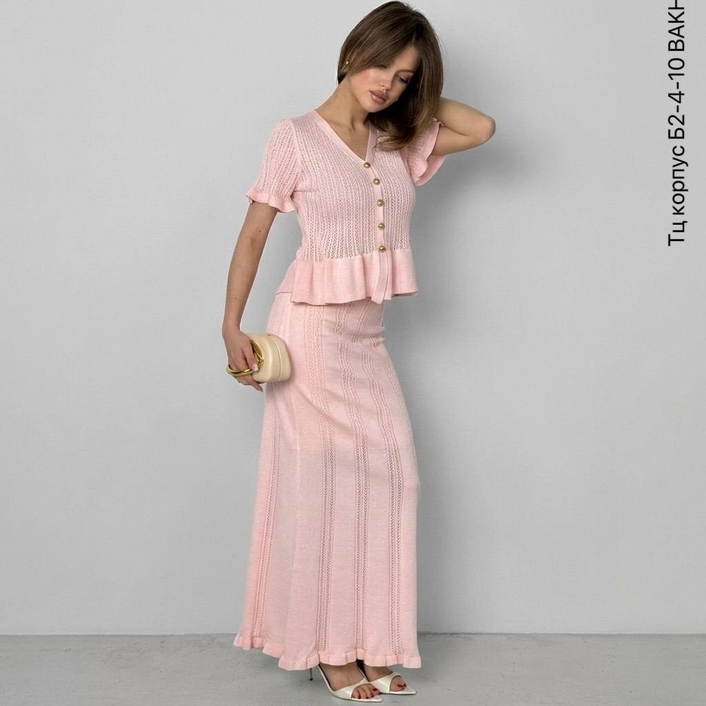 костюм юбочный трикотажный вязаный khubbi,вязаный костюм с юбкой,вязаное платье с баской,костюм женский крючком,трикотажные костюмы