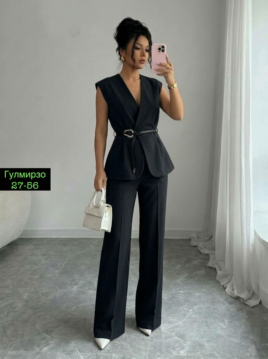 брючный костюм с жилетом chica chic,костюм брючный,брючный костюм палаццо женский,женский брючный костюм,брючный костюм с жилетом деловой chica chic