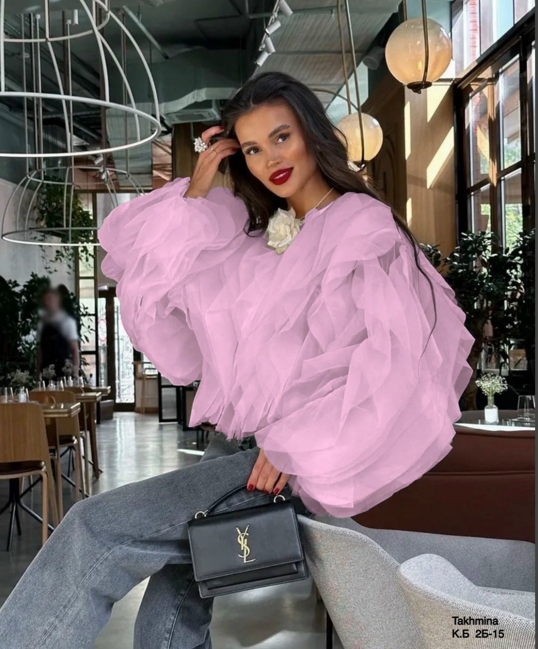 женская шифоновая блузка с оборками,женская шифоновая блузка с каскадными лепестками,женская блузка,блузка праздничная из шифона с воланами,блузка из органзы