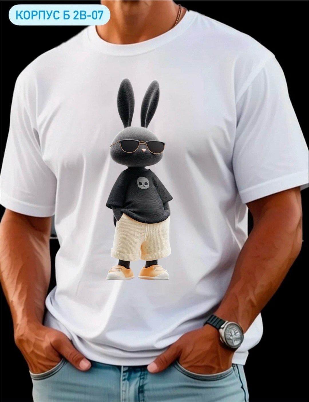 футболка мужская черная,мужская футболка,футболка мужская из хлопка,футболки для мужчин,футболка с зайцем