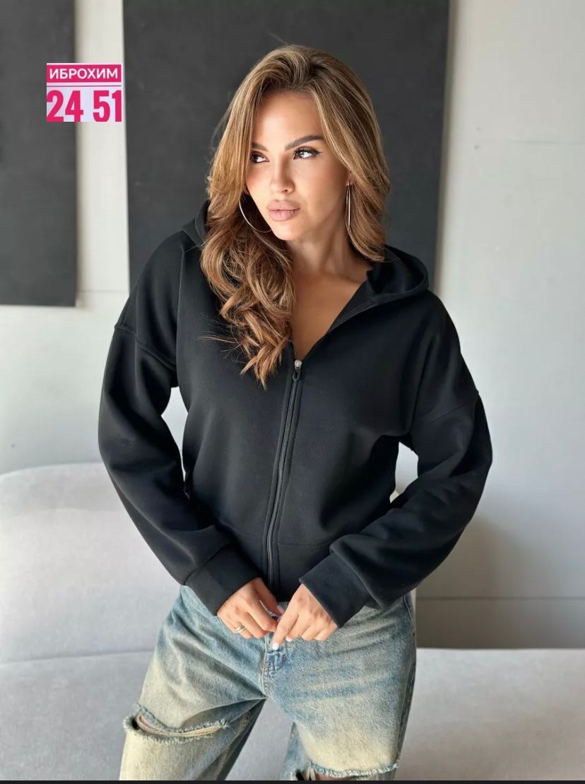 кофта женская,зип худи короткая толстовка на молнии с принтом оверсайз,толстовка в стиле,зип худи короткая толстовка на молнии с принтом оверсайз алиэлит цвет черный,толстовка стильная