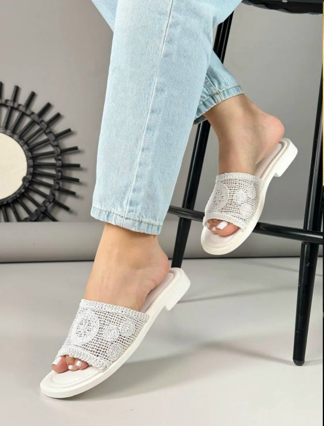 ,вязаные босоножки,вязаная ,женские шлепанцы,белые шлепанцы