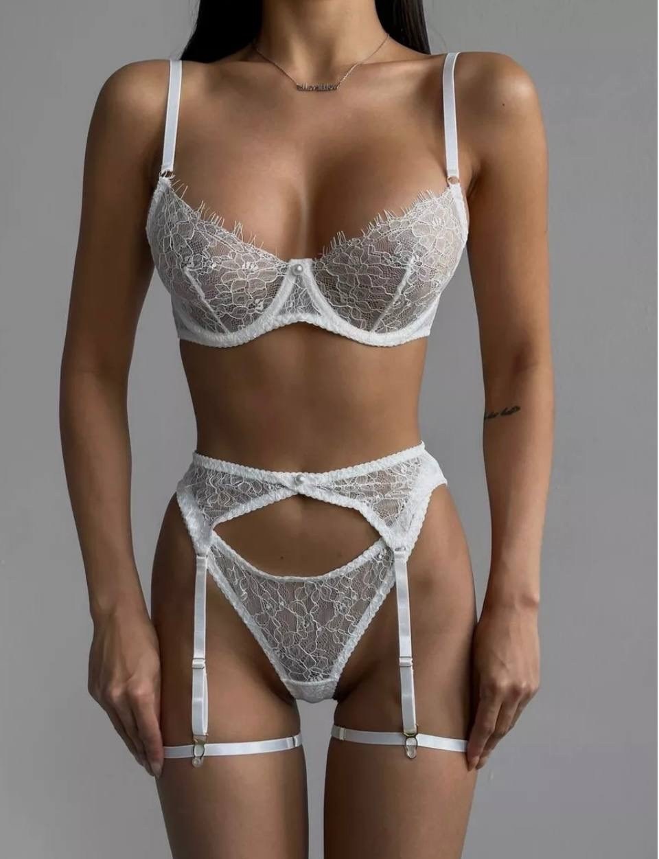 нежный кружевной комплект нижнего белья belkaunderware цвет белый,женское кружевное нижнее белье,женское нижнее белье,комплект женского тонкого нижнего белья с поясом,нежный кружевной комплект нижнего