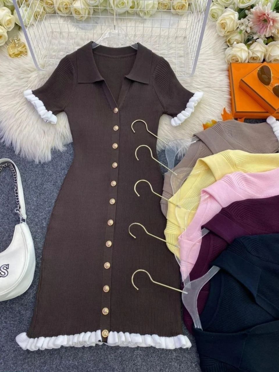 трикотажное платье,платье лапша с воротником,вязаное платье,платье с каймой,платье трикотажное в рубчик лапша emberens