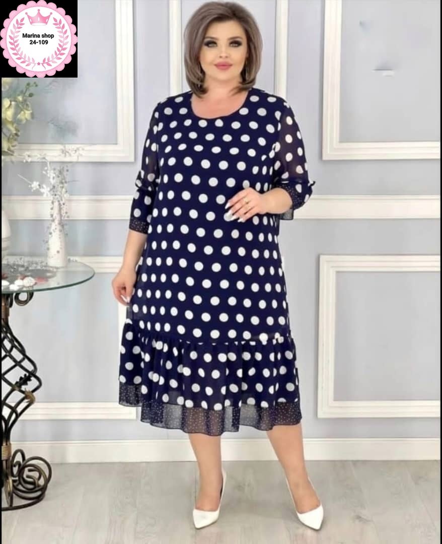 вечернее платье больших размеров нарядное в горошек saliya brand,платье в горошек,платье женское,платье больших размеров,нарядное платье
