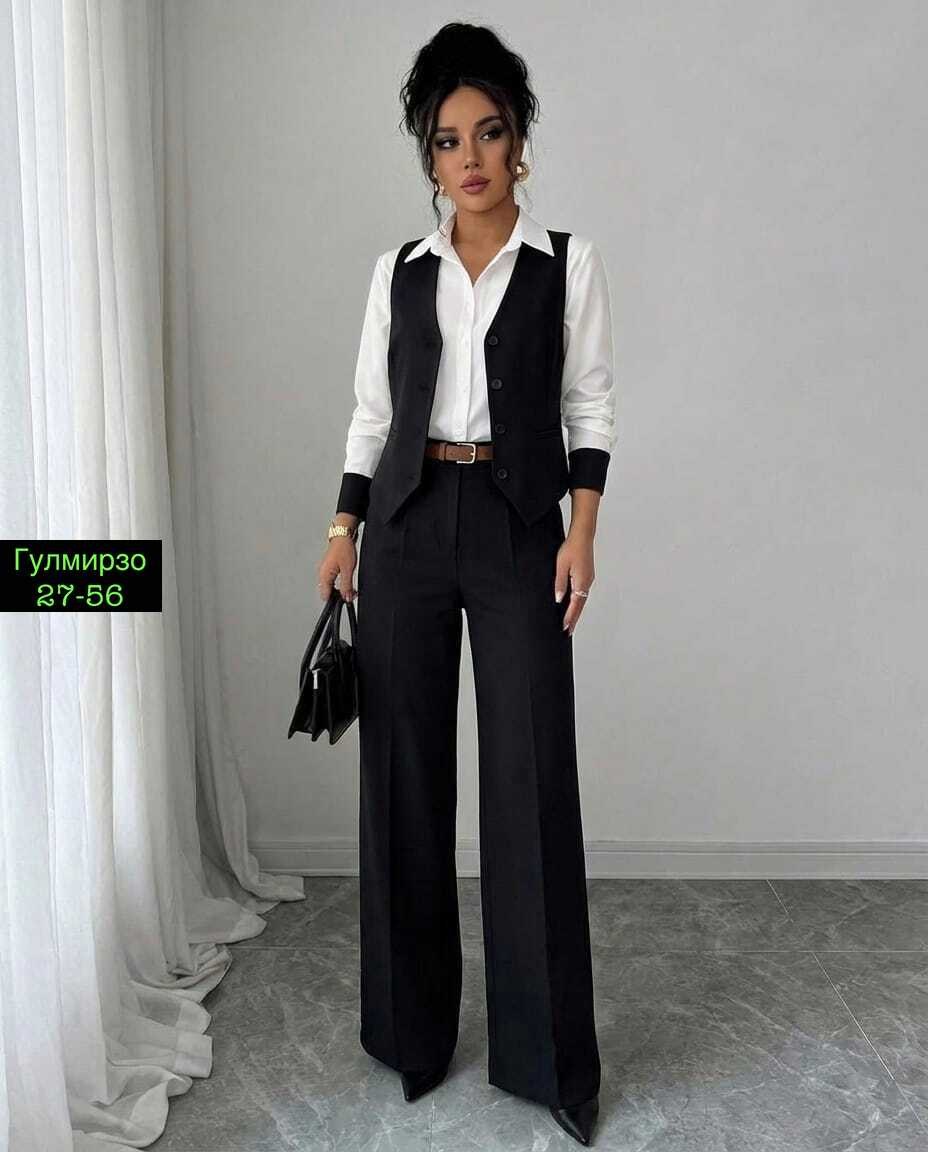 брючный костюм,костюм брючный классический с жилетом,костюм женский брючный,классический костюм брючный,костюм брючный чёрный с жилетом от бренда avili