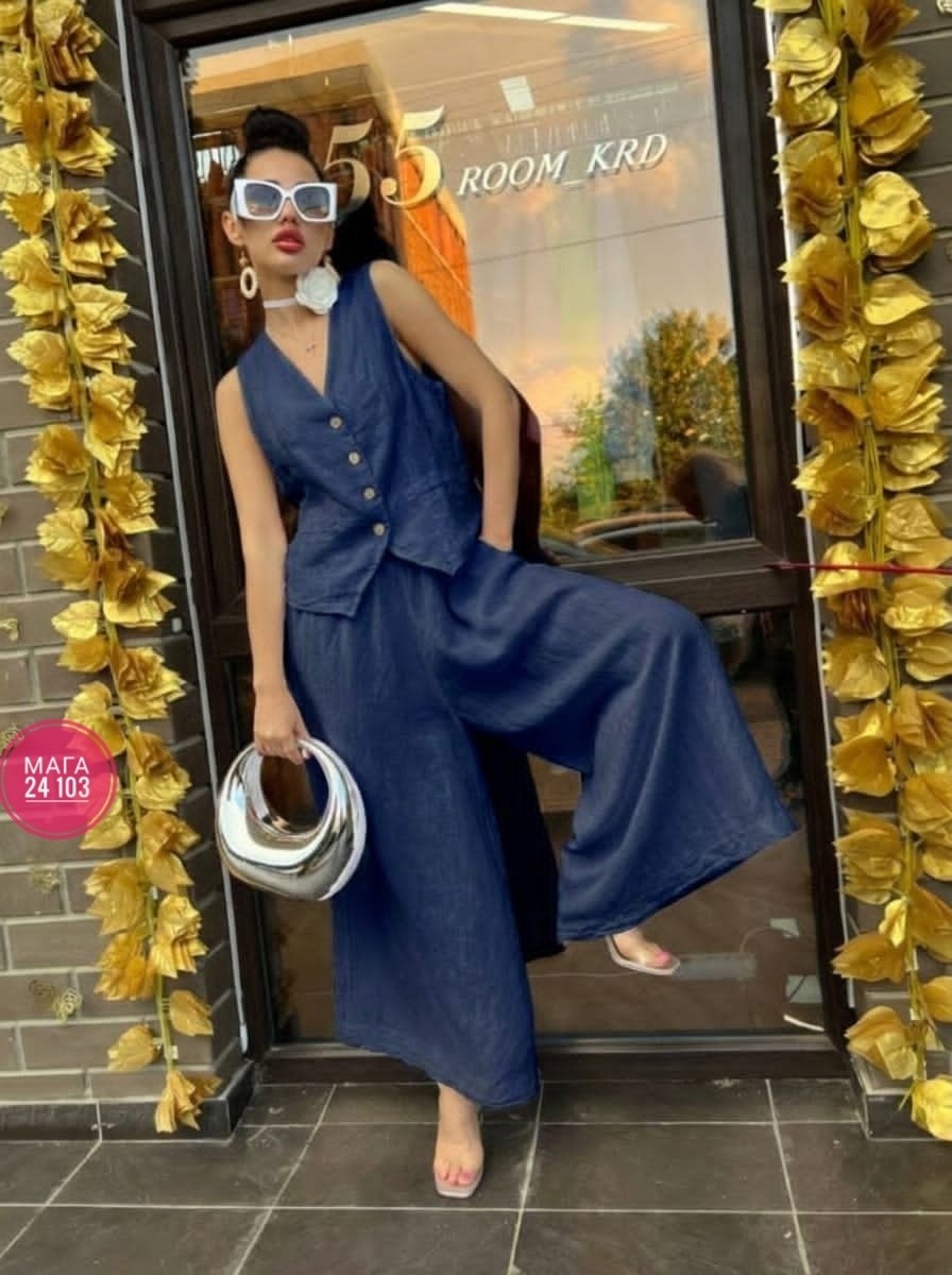 джинсовый костюм брючный палаццо с жилетом vera nova,джинсовый костюм брючный палаццо с жилетом vera nova 327890108,джинсовый костюм брючный палаццо с жилетом vera nova цвет синий,джинсовый брючный ко