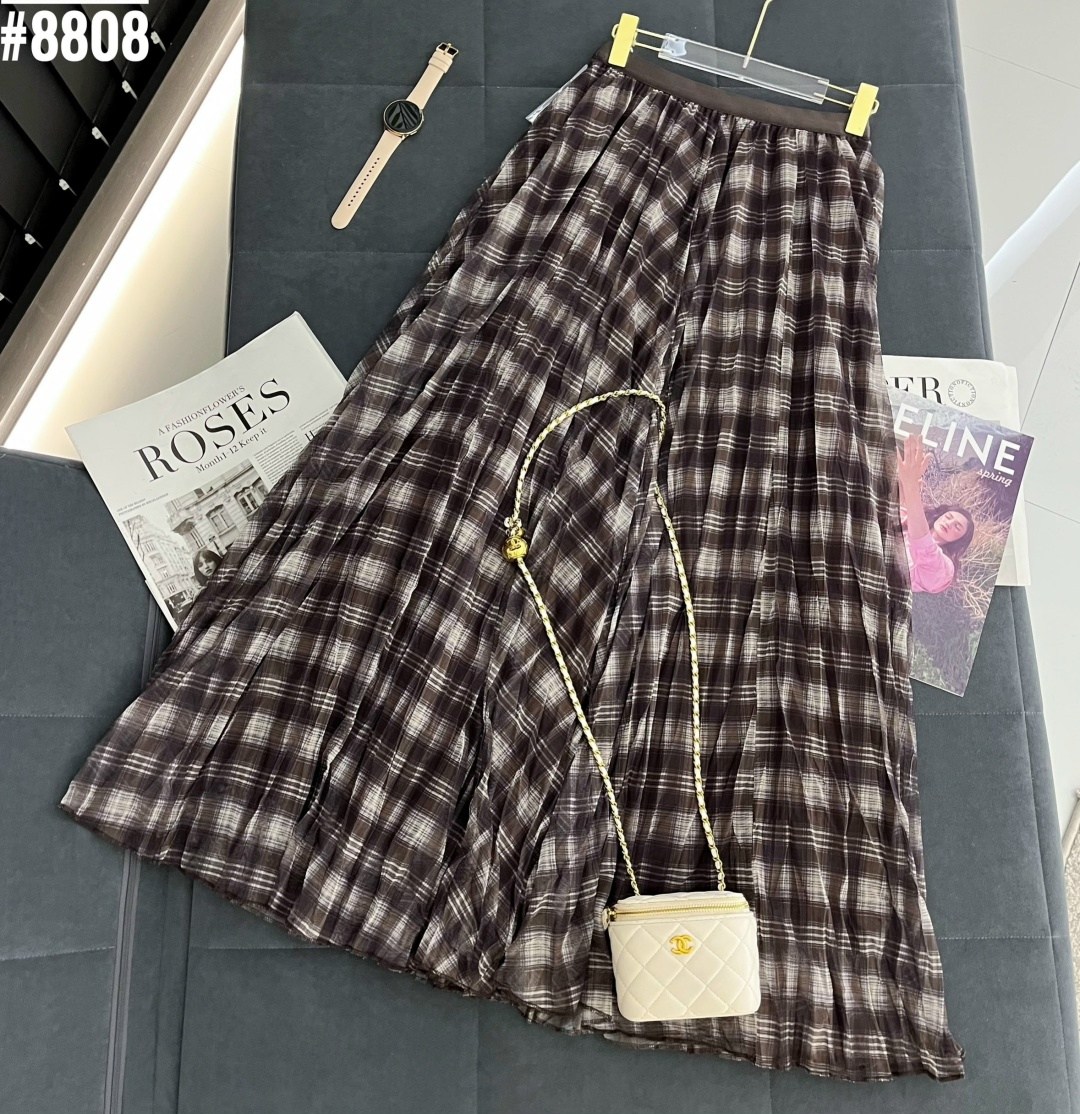 клетчатая юбка,длинная плиссированная клетчатая юбка с эластичной талией,женская клетчатая юбка,юбка в клетку длинная,юбка миди в клетку