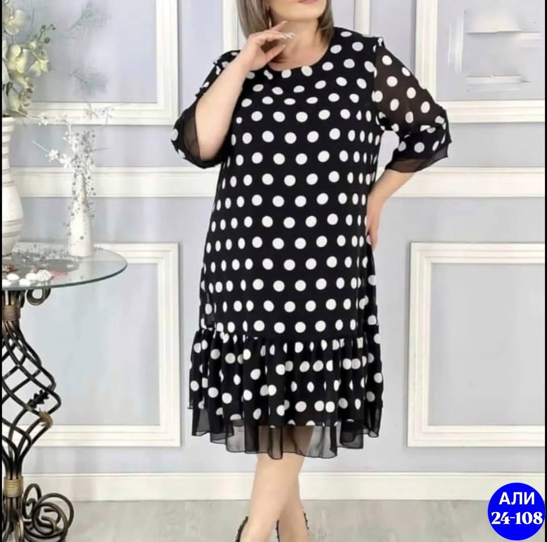 платье женское,женское платье больших размеров ткань софт/лайт,женское шифоновое платье в горошек,платье,платье больших размеров
