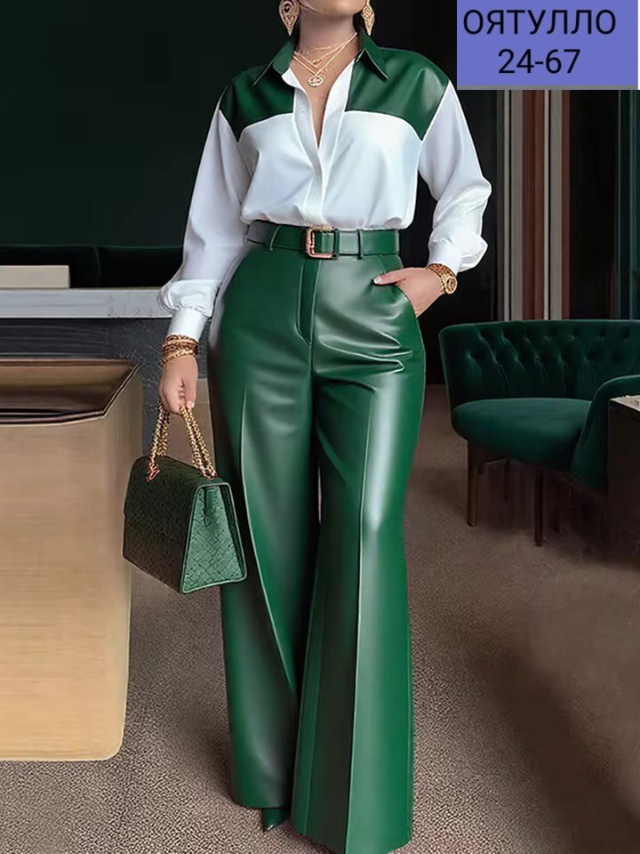 брюки комплект,брюки модные,брюки широкие кожаные,женские брюки,женские широкие брюки
