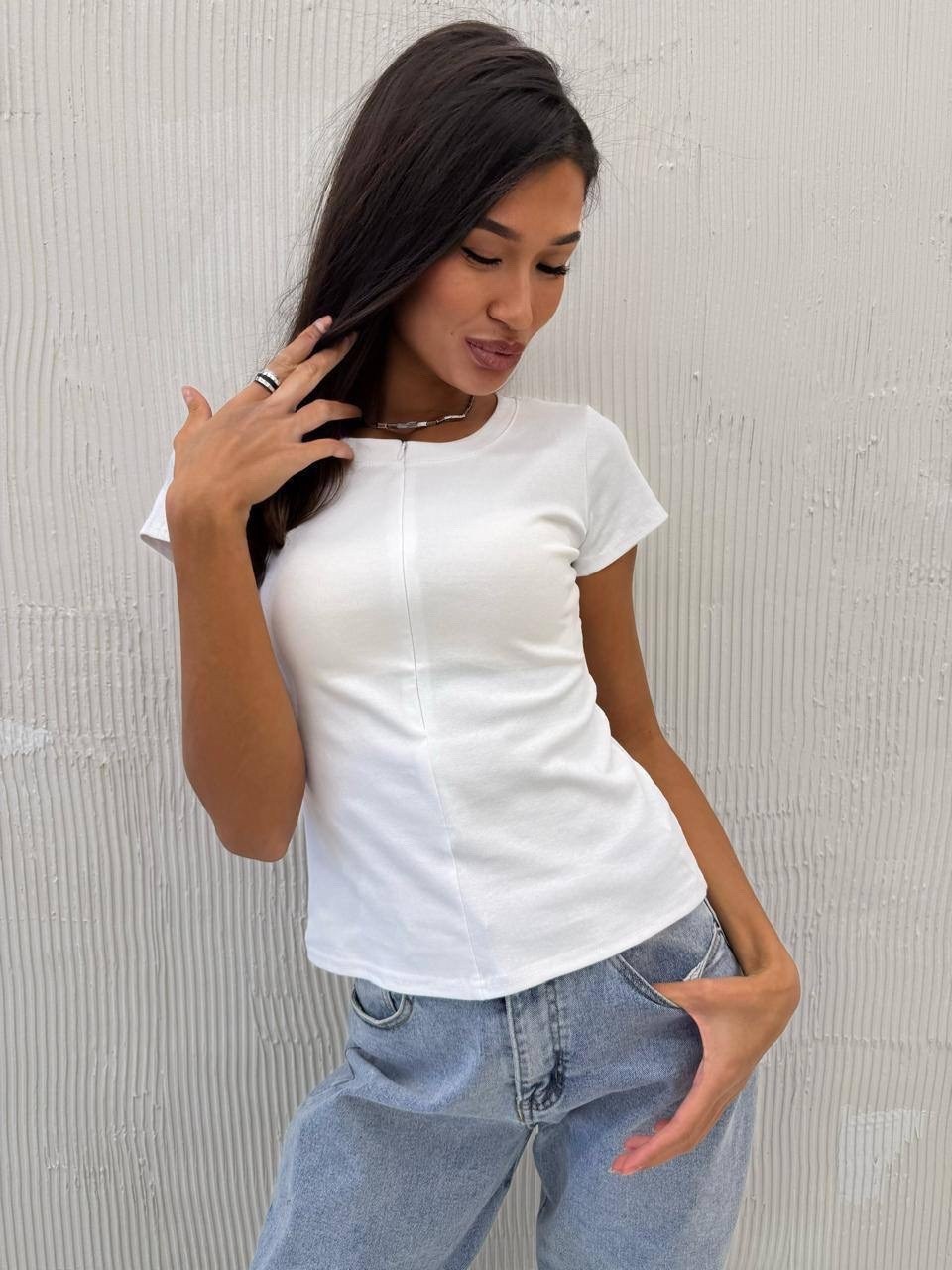 кроп топ,кофточка на молнии,женская блузка,блуза,вязаная футболка в рубчик с молнией нежно-голубая