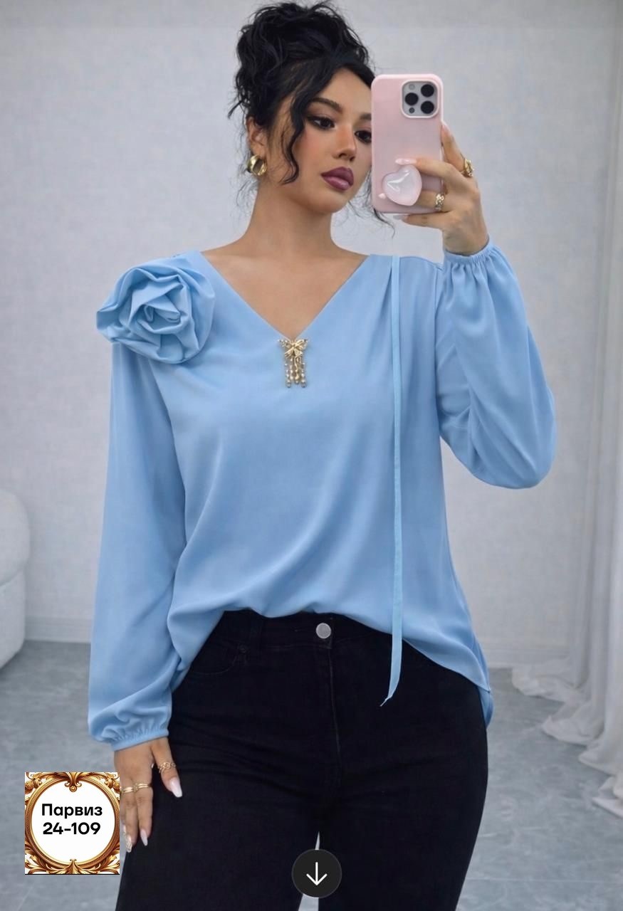 нарядная блузка,стильная блуза,блузка для полных,блузка с цветком шелковая нарядная emberens 200845582,стильная блузка