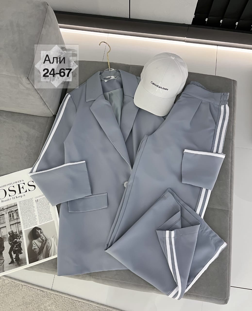 женский брючный костюм,костюм женский,костюм женский двойка,костюм брючный серый osa style,брючный костюм