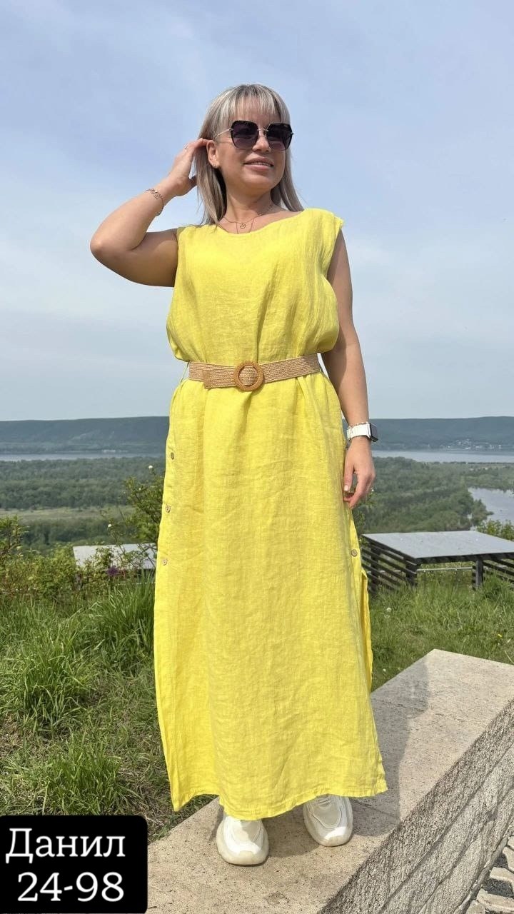 платье стильное льняное,платье желтое,платье сарафан,женские летние платья,платье льняное