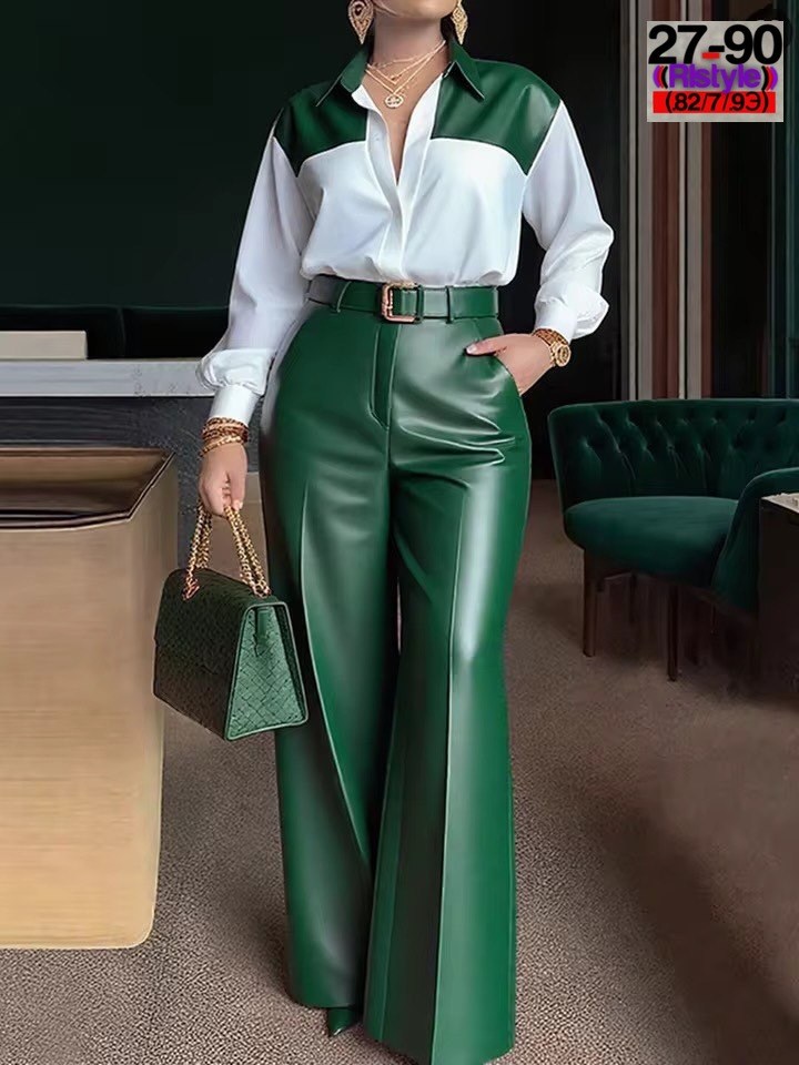 брюки комплект,брюки модные,женский брючный костюм,кожаные брюки широкие,женские брюки