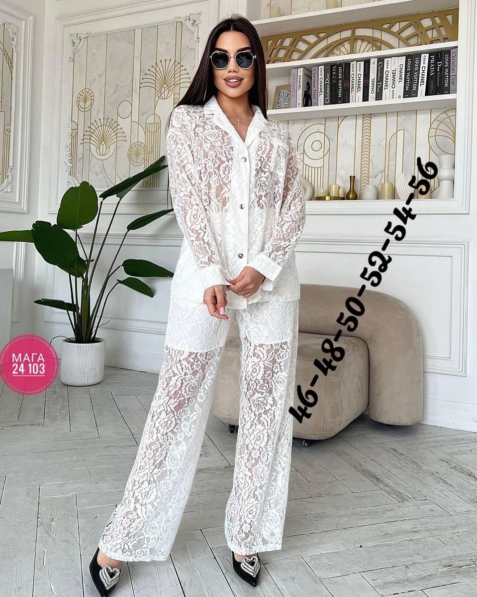 гипюровый костюм,костюм двойка гипюр,брючный костюм,женский костюм двойка гипюр,костюм кружевной брючный с поясом гипюр emberens